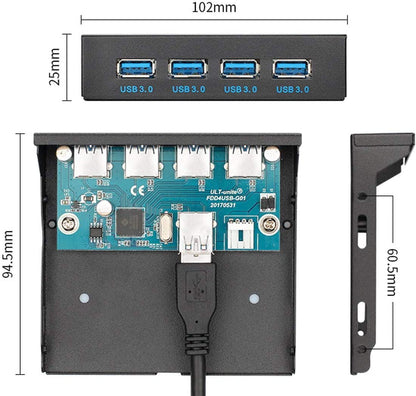 NÖRDIC RAM-101 PC frontpaneel - 3,5-inch - 4x USB3.0 - 5 Gbps - 20-pins aansluiting - Zwart