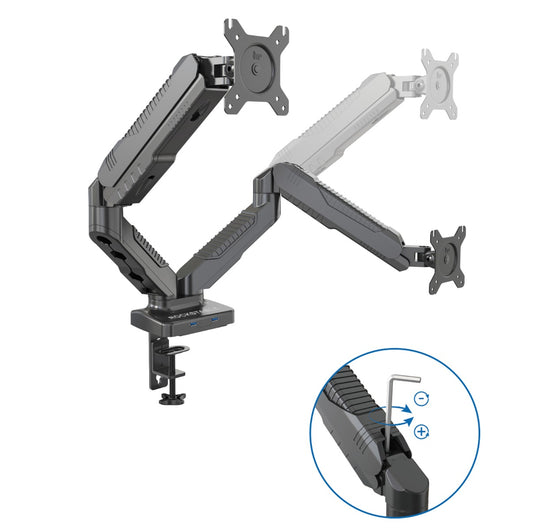 ROCKSTABLE RS-MM007 Monitor arm - Voor 2 schermen - Draai- en kantelbaar - Met USB 3.0 poorten - 13-27" inch - Zwart