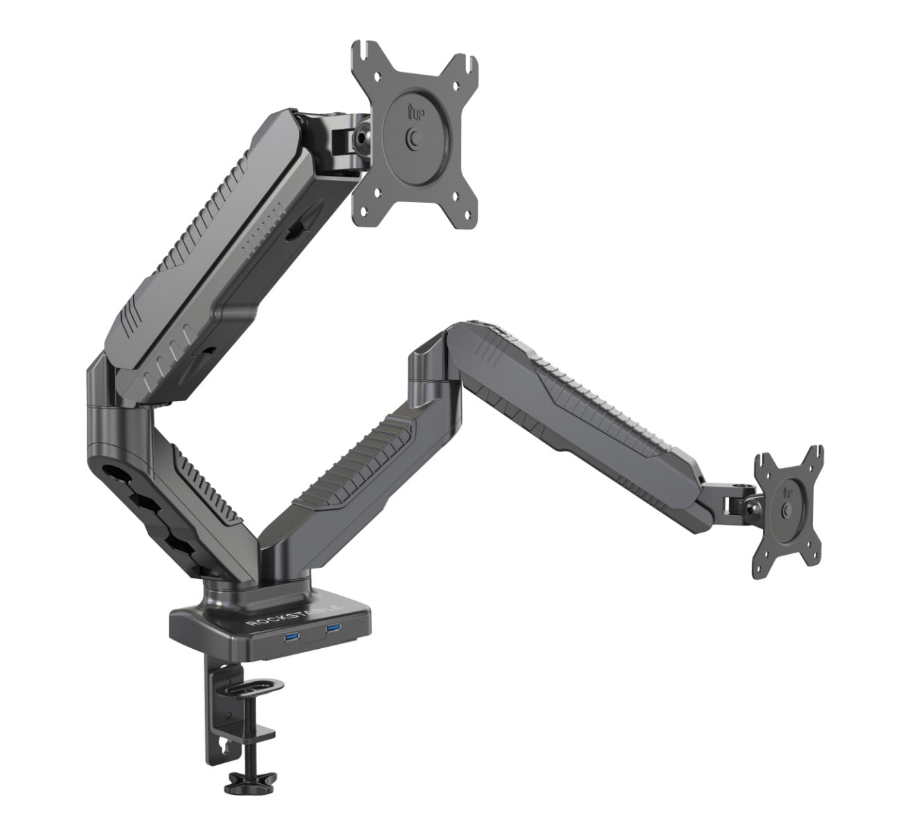 ROCKSTABLE RS-MM007 Monitor arm - Voor 2 schermen - Draai- en kantelbaar - Met USB 3.0 poorten - 13-27" inch - Zwart
