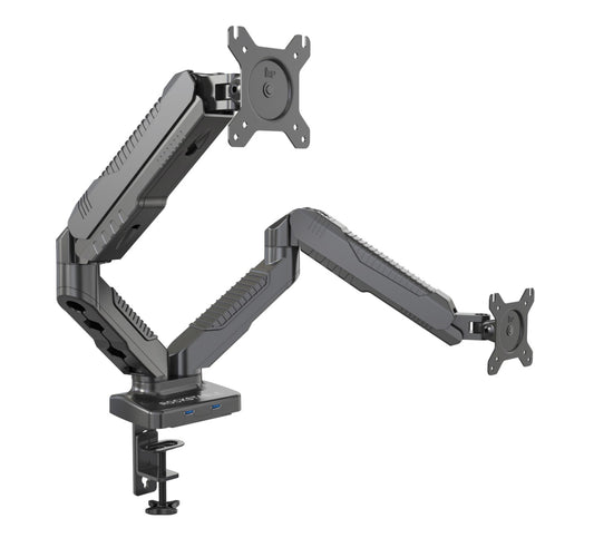 ROCKSTABLE RS-MM007 Monitor arm - Voor 2 schermen - Draai- en kantelbaar - Met USB 3.0 poorten - 13-27" inch - Zwart