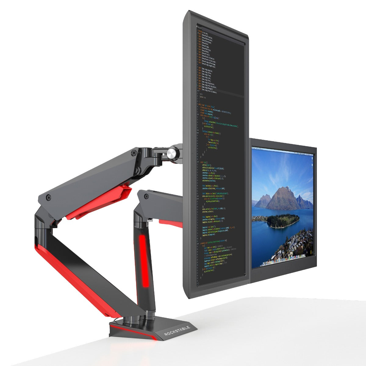 ROCKSTABLE RS-MM009 Monitor arm - Voor 2 schermen - Draai- en kantelbaar - LED Verlichting - 15-32" inch - Zwart