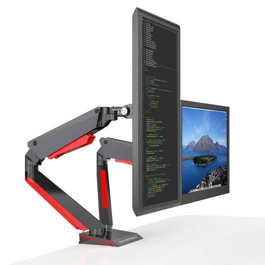 ROCKSTABLE RS-MM009 Monitor arm - Voor 2 schermen - Draai- en kantelbaar - LED Verlichting - 15-32" inch - Zwart