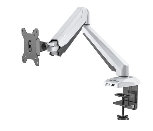 ROCKSTABLE RS-MM010W Monitor arm - Voor 1 scherm - Draai- en kantelbaar - USB 3.0 poort - Microfooningang en audio-uitgang 13-32" inch - Wit/Zwart