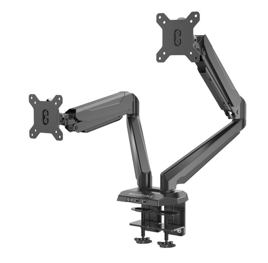 ROCKSTABLE RS-MM011B Monitor arm - Voor 2 schermen - Draai- en kantelbaar - USB 3.0 poort - Microfooningang en audio-uitgang 13-32" inch - Zwart