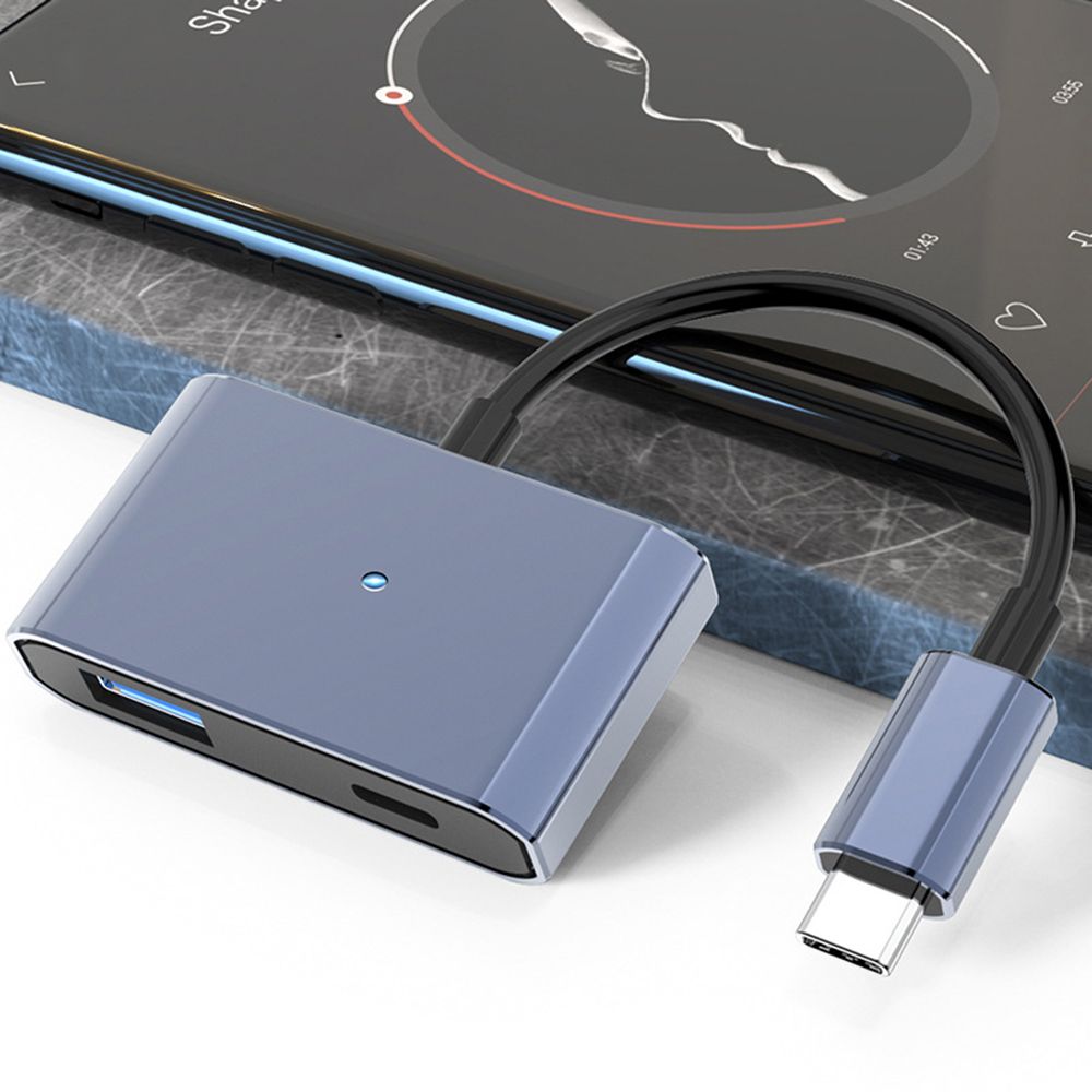 NÖRDIC USBC-HUB19 USB-C naar USB-A 3.0 OTG Adapter - 5V 3A - 5Gbps - Power Delivery
