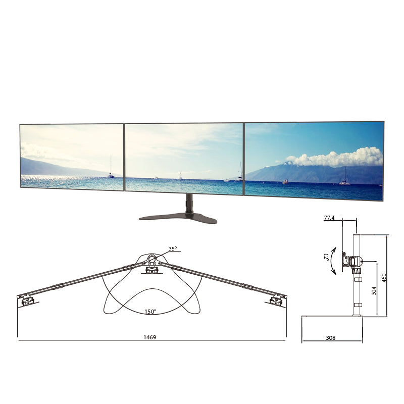 Verticale Verstelbare Bureaubeugel S3L (Triple monitoren steun)