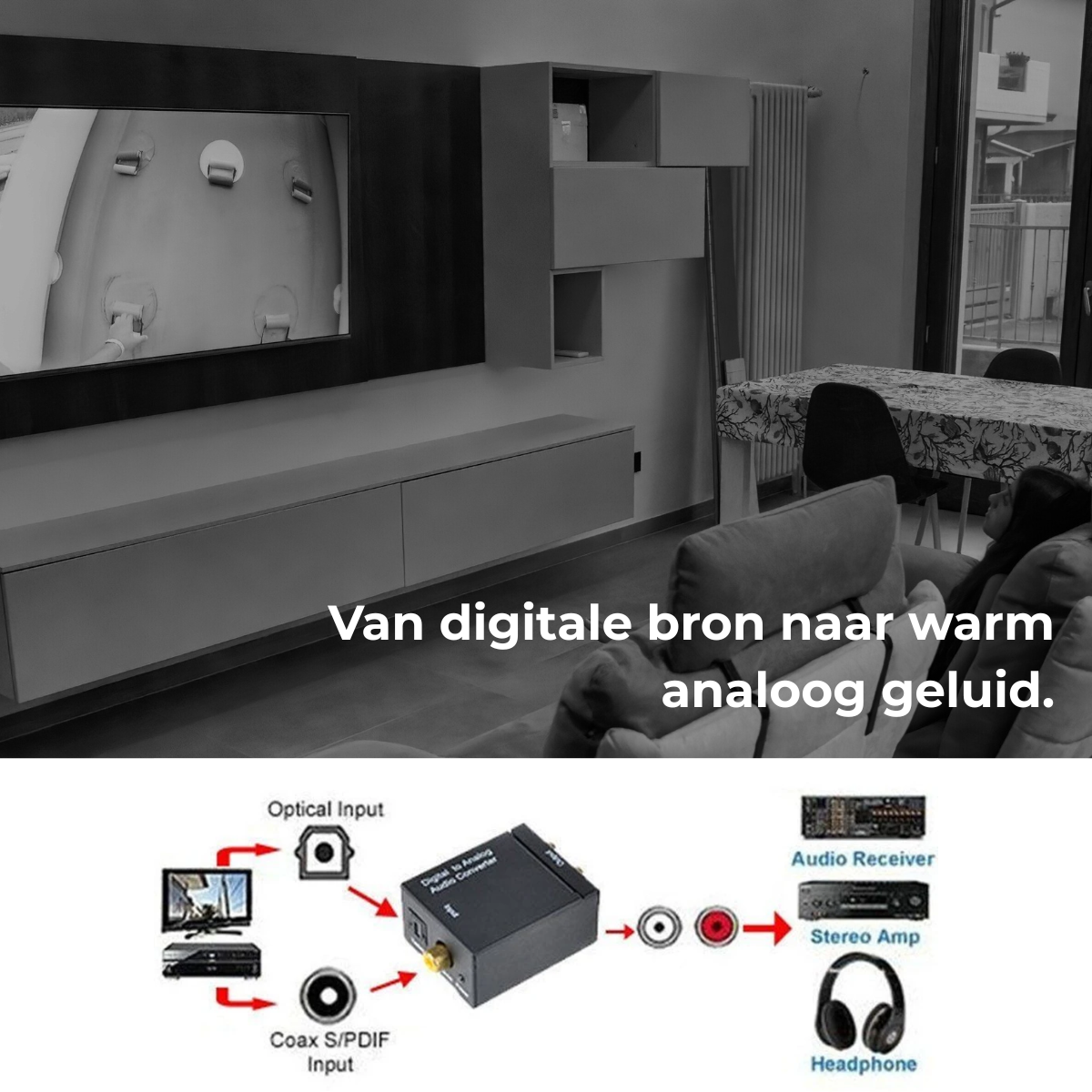 Delmark Digitaal naar Analoog Audio Converter - Toslink naar RCA - Coax naar RCA - Geschikt voor TV, Versterker & Soundbar