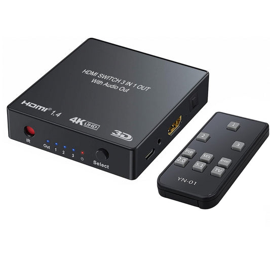 NÖRDIC SGM-111 HDMI-switch 3 input naar 1 output - 4K in 30Hz -Met audio output - Zwart