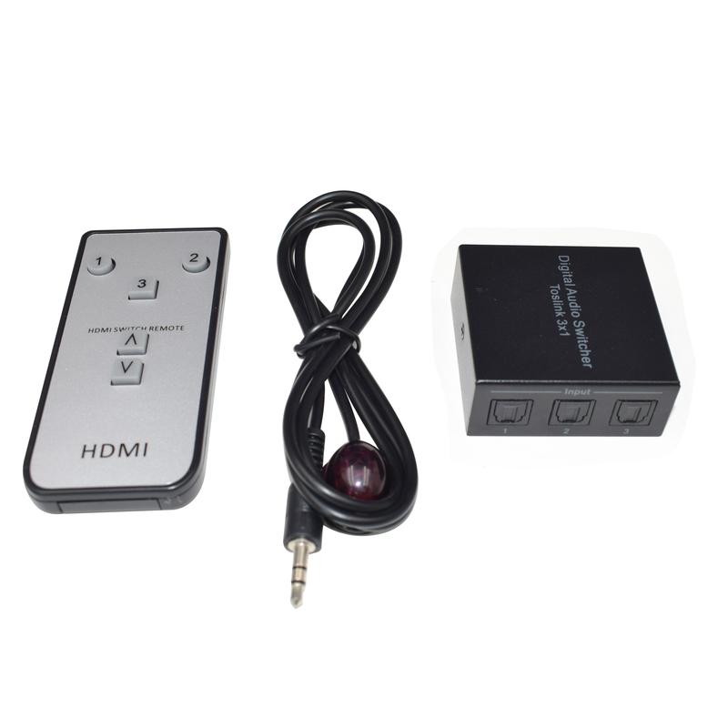 NÖRDIC SGM-131 SPDIF / TOSLINK digitale optische Audio switch 3 X 1, Met afstandsbediening, Zwart