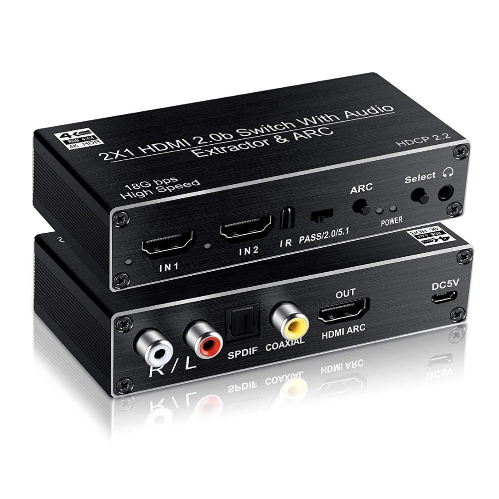 NÖRDIC SGM-157 HDMI switch 2 naar 1 - SPDIF, Coax, 3.5mm - 4K 60hz - Zwart