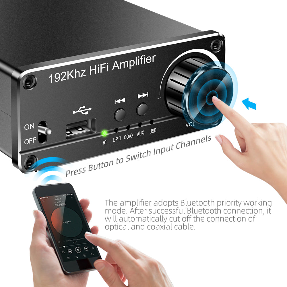 NÖRDIC SGM-181 Digital audio to analog converter - Bluetooth 5.0 - Toslink, AUX and USB - Amplifier - Black