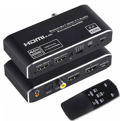 NÖRDIC SGM-199 HDMI switch 2 naar 1 - Toslink - 3.5mm Jack - Zwart