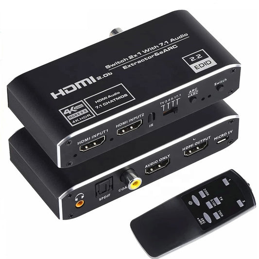 NÖRDIC SGM-199 HDMI switch 2 naar 1 - Toslink - 3.5mm Jack - Zwart