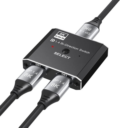 NÖRDIC SGM-213 Displayport switch 2 naar 1 - 8K30Hz - Splitter 1 naar 2 - 4K120hz - Zwart