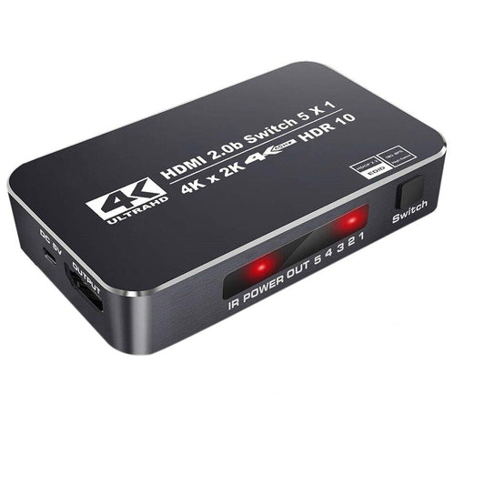 NÖRDIC SGM-228 HDMI Switch - 4 Naar 1 - HDMI 2.0 - 4K60Hz - 18Gbps - HDR 10 - HDCP 2.2 - Zwart