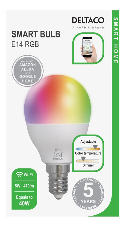 DELTACO SMART HOME SH-LE14G45RGB Multicolor LED lamp - E14 - Dimbaar - Gekleurd en wit licht