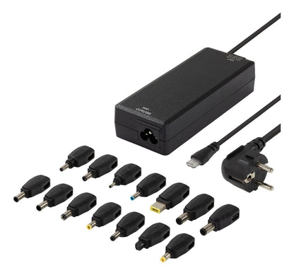 DELTACO SMP-120WD, Universele Oplader voor Laptops, LED-display, autospanning, diverse connectoren, zwart