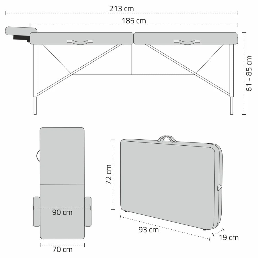 Massagetafel M12L Beige - 70cm breed - tweedelig