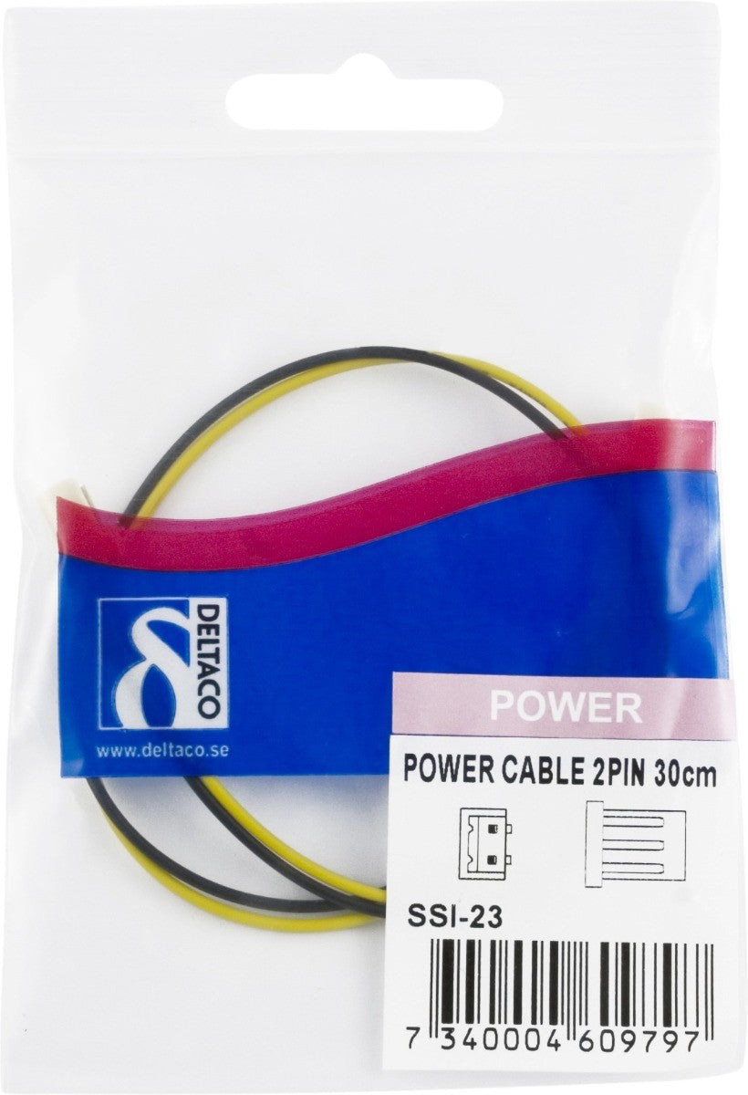 DELTACO SSI-23, 3-pin 2-pin black, Yellow cable adapter/extension piece
