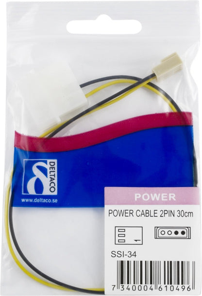 DELTACO SSI-34, 3-pin 4-pin black, White, Yellow cable adapter/extension piece, 30cm