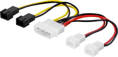 DELTACO SSI-38 Adapterkabel voor ventilatoren, van 4-pins naar 4x3-pins