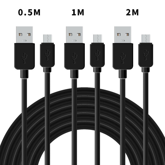 NÖRDIC KABELKIT-6 USB-A naar Micro-USB kabel, 3 stuks, 0.5 meter, 1 meter, 2 meter, 2.0 oplaadkabel, 2,4 A, 480 Mbps, Zwart