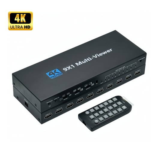 Delmark 9 naar 1 HDMI Switch - 4K - Multi-viewer - Ondersteunt 9 schermen op 1 monitor - Ideaal voor beveiligingssystemen/ Controlekamers