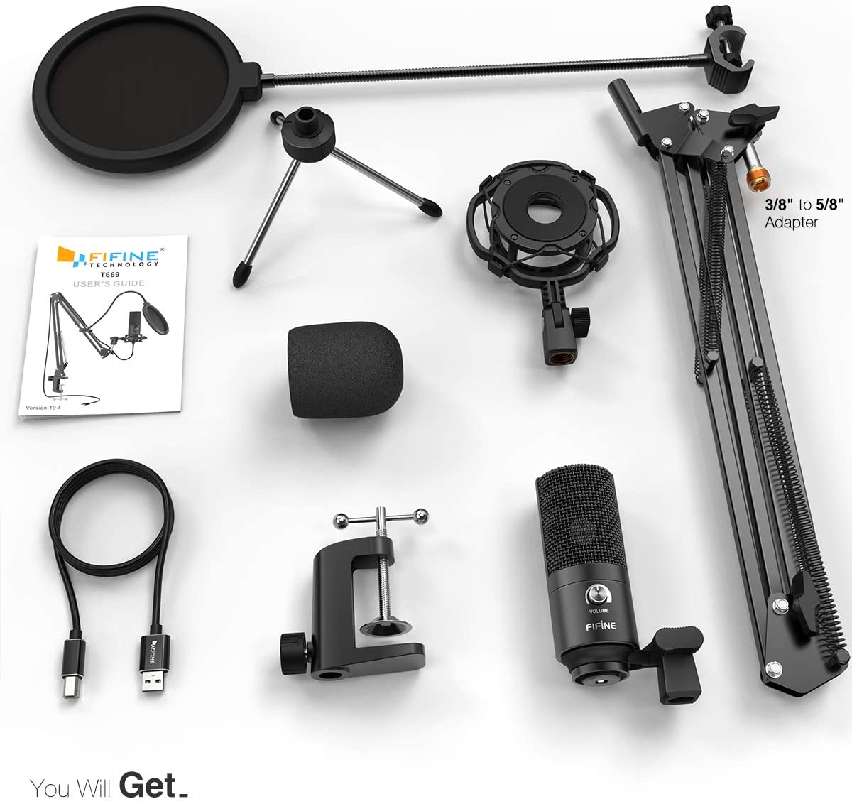 FIFINE T669 USB-microfoon kit - Streaming - Podcasting - Zwart