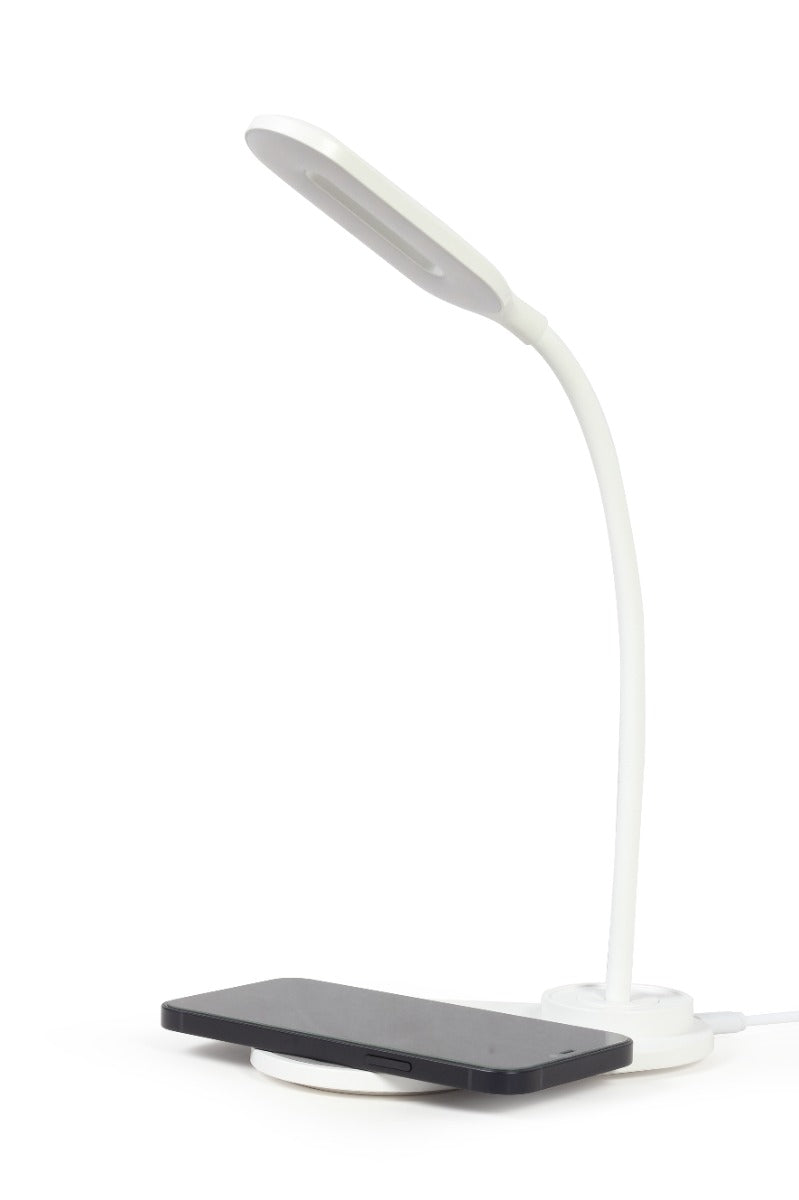 Gembird TA-WPC10-LED-01-W Bureaulamp - Met draadloze oplader Qi - USB - 10W - LED - Wit