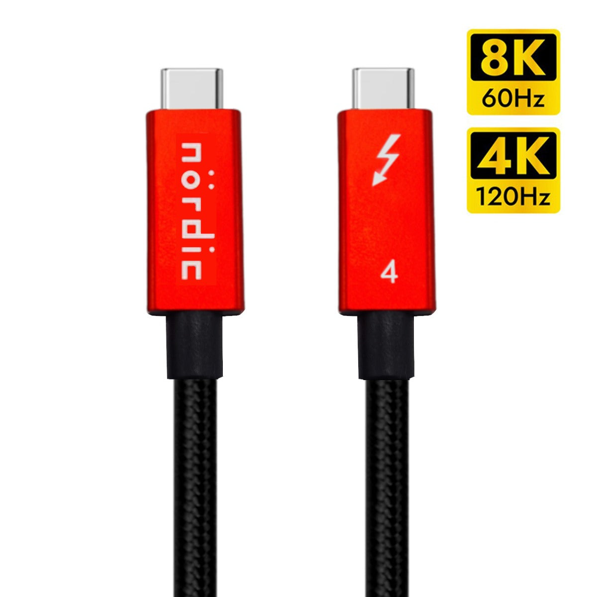 NÖRDIC USB4-053 USB-C - 100W snel opladen - 8K60Hz - 4K120Hz - 5K60Hz - 2x4K60Hz - Thunderbolt 4 en 3 - 0.5m - Rood