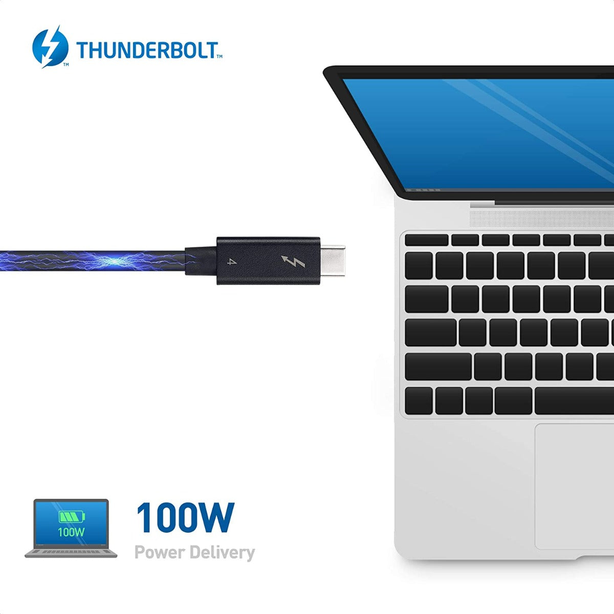 NÖRDIC TB4-050 USB-C naar USB-C kabel - Thunderbolt4 - PD100W - 40 Gbps - 8K - 50cm - Zwart