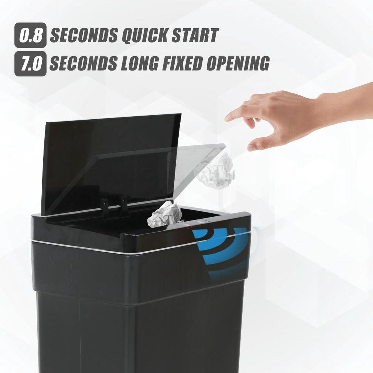 FDW TC-P605-BLACK Sensor Bin - Automatic Touchless Bin - 50 Liter - Black