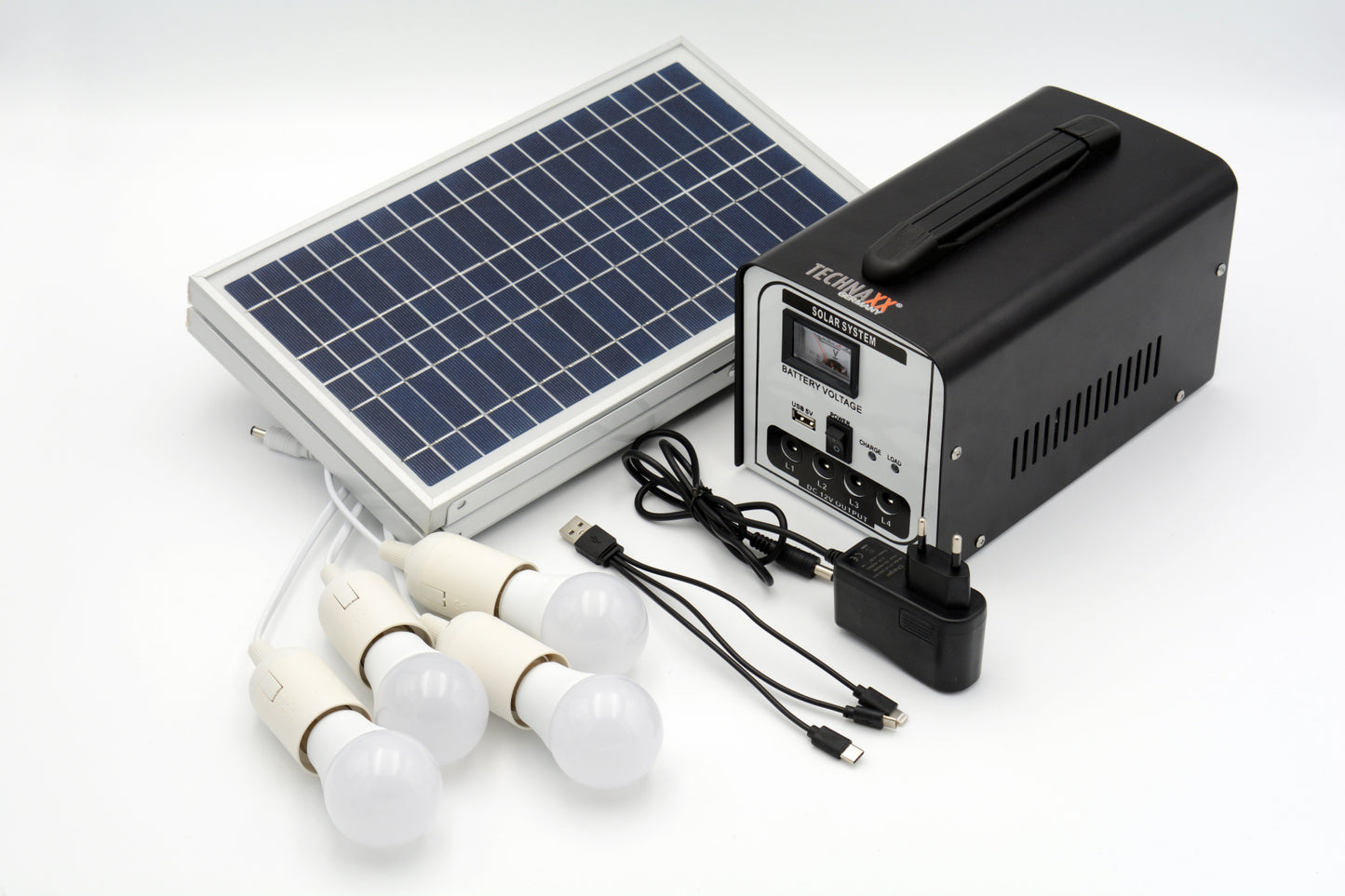 Technaxx TX-200 Solar Power Kit - 18W - Rechargeable - 8 Meter Cable - Black