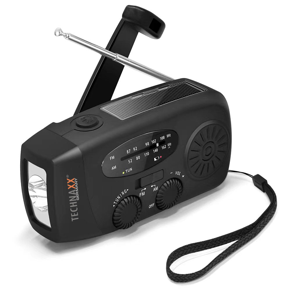 Technaxx TX-238 Draagbare Solar Radio - Noodlamp - AM/FM radio  - USB  - LED zaklamp  - Zwart