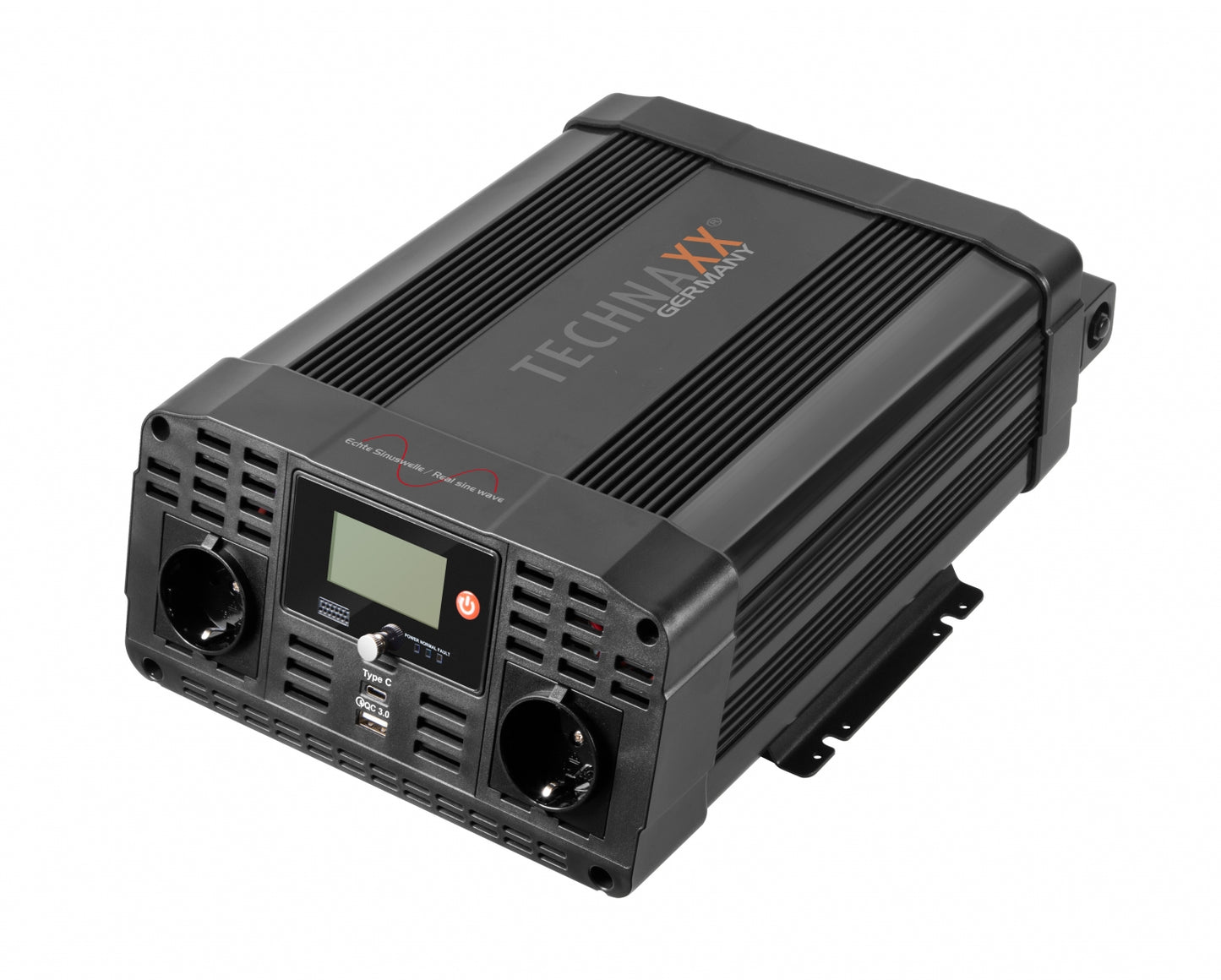 Technaxx TE23 Sinus Inverter 3000W - 12V - 1x USB-A QC3.0 - 1x USB-C - 2x 230V - Black