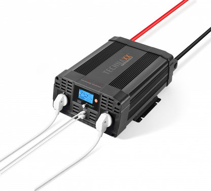 Technaxx TE23 Sinus Inverter 3000W - 12V - 1x USB-A QC3.0 - 1x USB-C - 2x 230V - Black