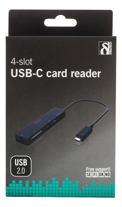 DELTACO UCR-154 USB-C Card reader SD - USB 2.0 - Micro SD Geheugenkaart - M2 - Zwart