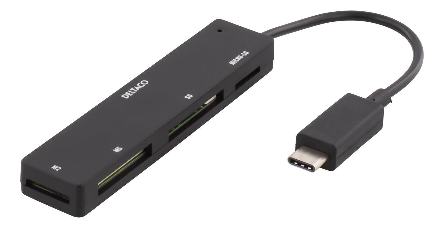 DELTACO UCR-154 USB-C Card reader SD - USB 2.0 - Micro SD Geheugenkaart - M2 - Zwart