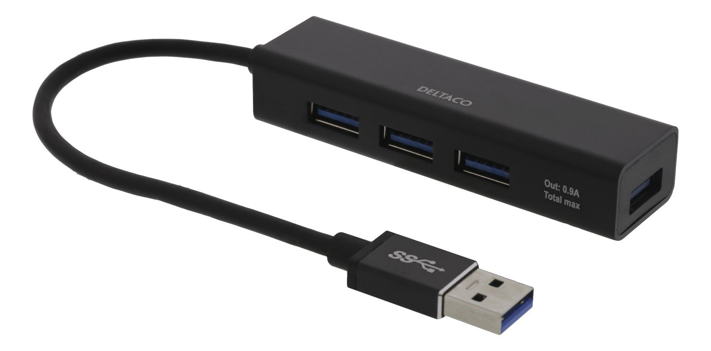 DELTACO UH-487 Mini USB hub 4-poorts - USB 3.1 Gen 1 (5Gbps) - Zwart