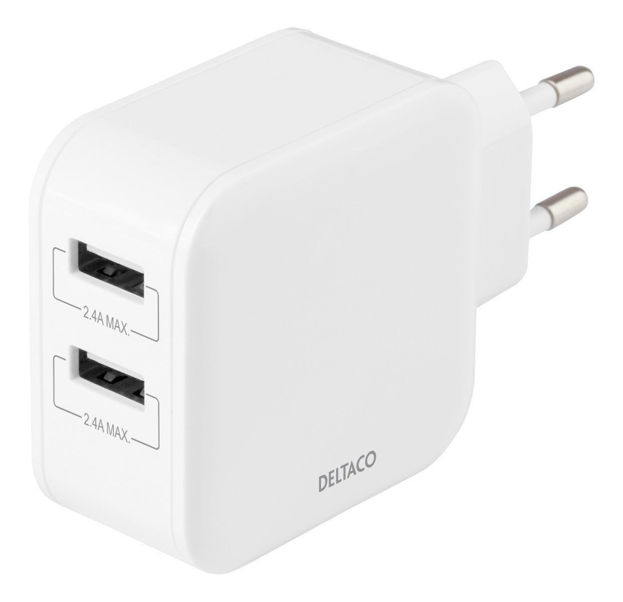 DELTACO USB-AC175 USB-wandoplader met dubbele poorten - 4.8A 24W - Wit