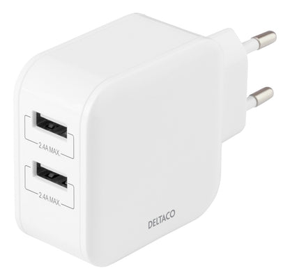 DELTACO USB-AC175 USB-wandoplader met dubbele poorten - 4.8A 24W - Wit
