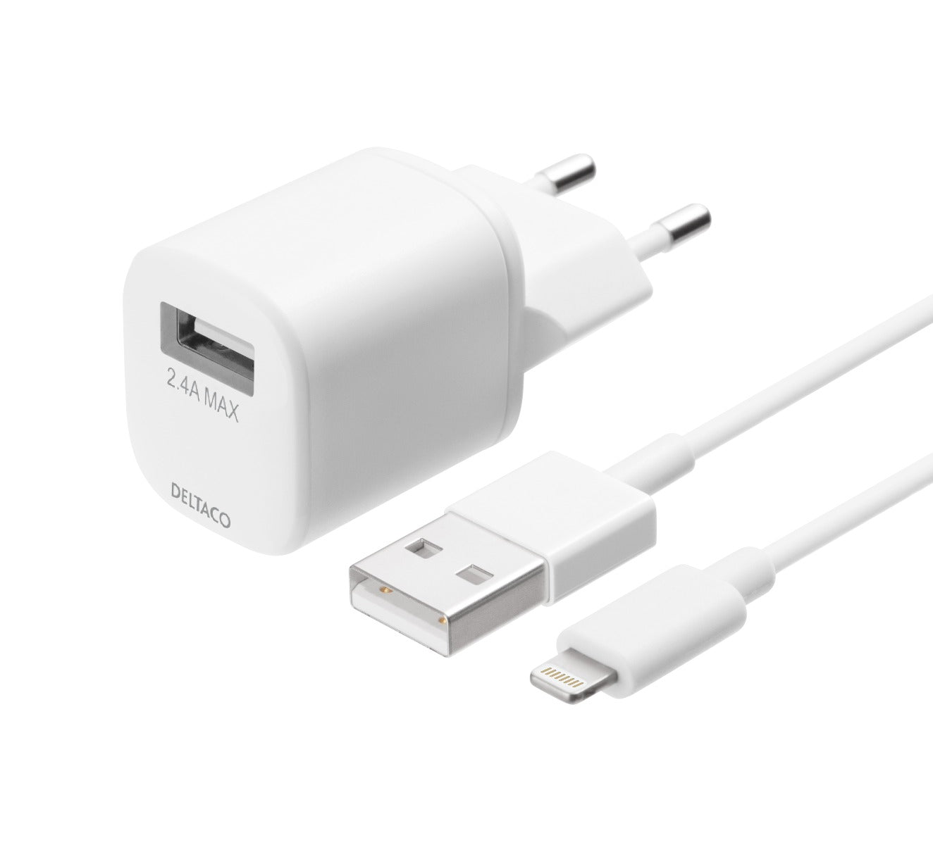DELTACO USB-AC181 USB wall charger with Lightning cable MFi - 1 meter - White