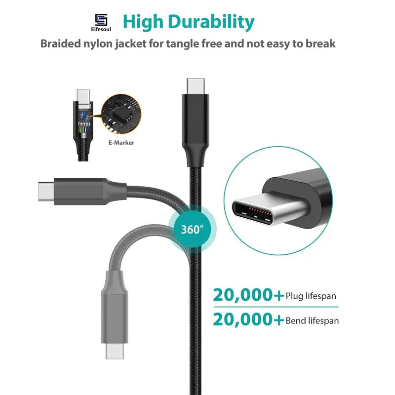 NÖRDIC USBC-N1022 USB-C naar USB-C kabel - USB3.2 Gen1 - PD60W - 5Gbps - 1m - Zwart