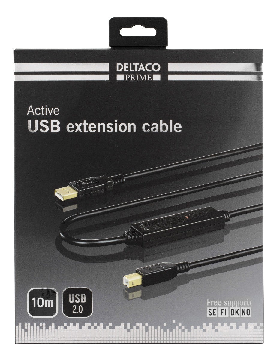 DELTACO USB-EX10M Active USB-A to USB-B Extension Cable - 10 meters