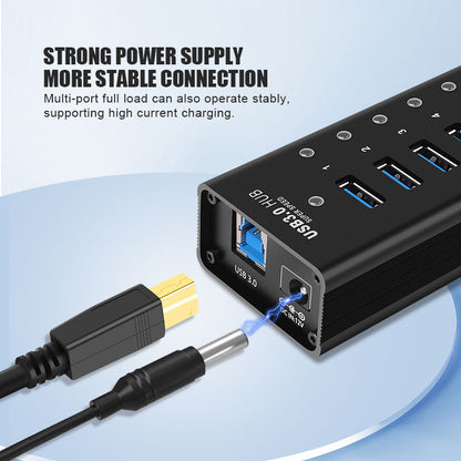 NÖRDIC USB-HUB410 USB Hub - 11 Poorten - USB 3.0 - 5Gbps - Met schakelaar - Zwart
