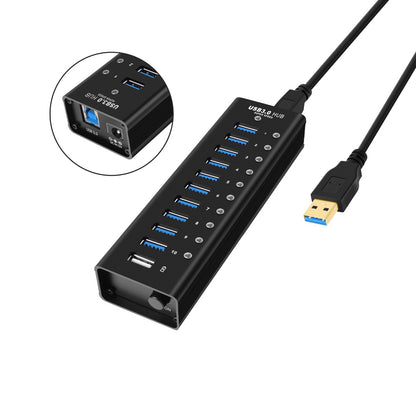 NÖRDIC USB-HUB410 USB Hub - 11 Poorten - USB 3.0 - 5Gbps - Met schakelaar - Zwart