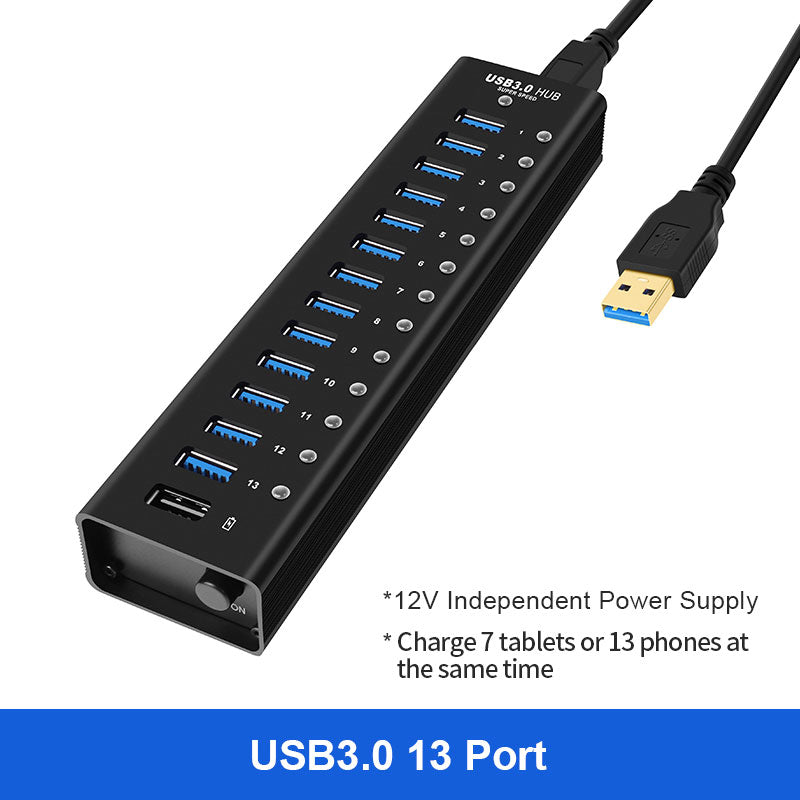 NÖRDIC USB-HUB413 USB Hub - 14 Poorten - USB 3.0 - 5Gbps - Met schakelaar - Zwart