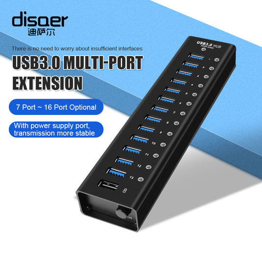 NÖRDIC USB-HUB47 USB hub - 8 Poorten - USB3.0 - 5Gbps - Met schakelaar - Zwart