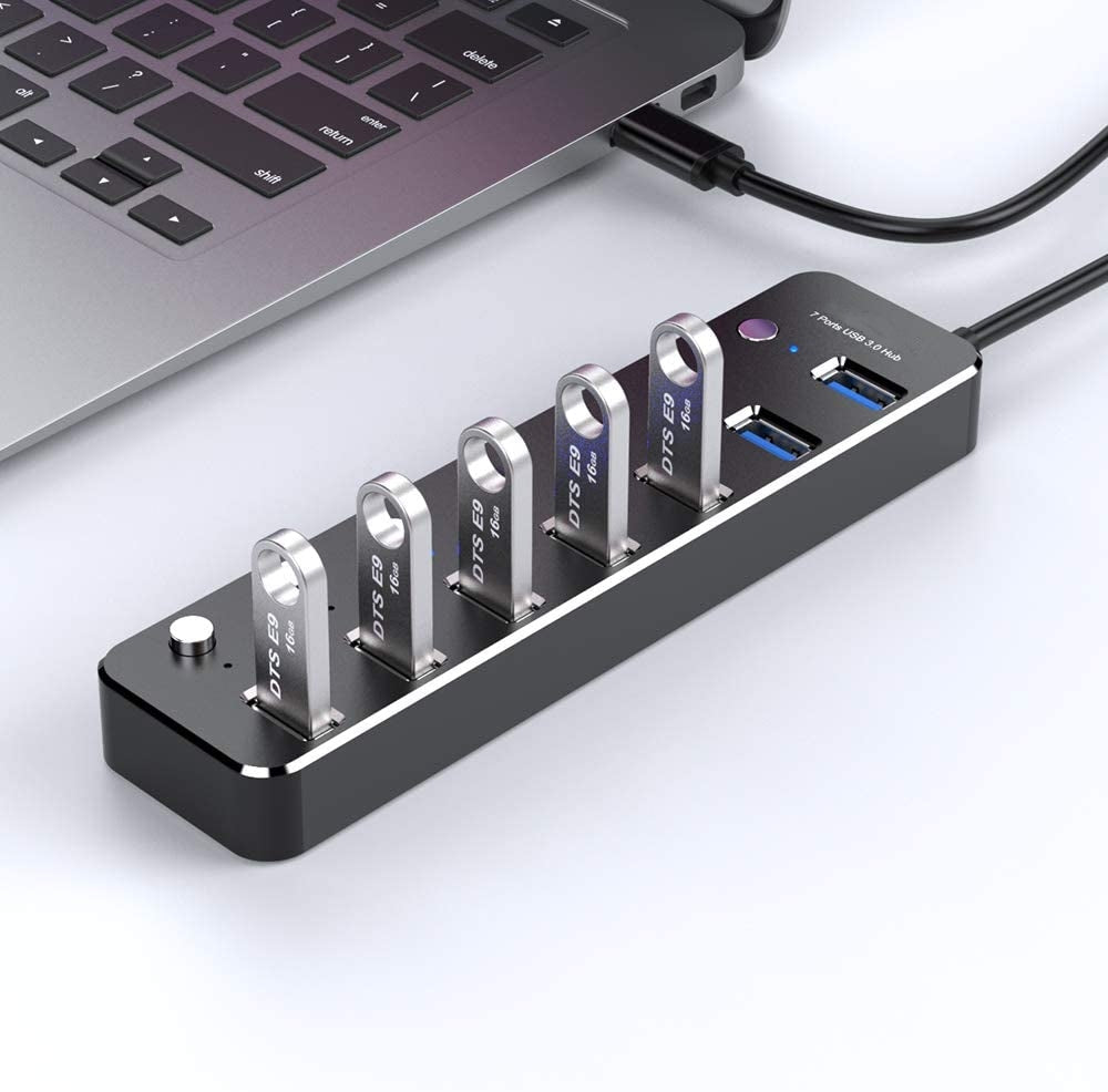 NÖRDIC USBC-HUB27 USB-C naar 7x USB hub - USB-C 3.0 - 5Gbps - Zwart
