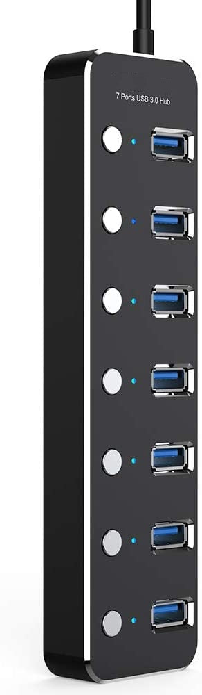 NÖRDIC USB-HUB7 USB naar 7x USB hub - USB3.0 - 5Gbps - Met ingang voor 5V2A oplader - Zwart